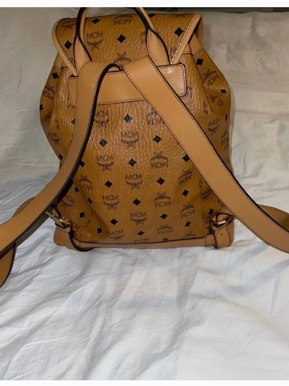 MCM Cognac Brown Visetos Monogram Backpack